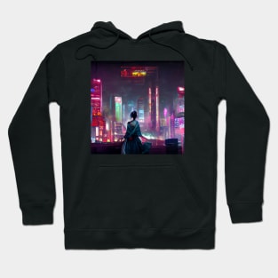 Geisha in a cyberpunk city Hoodie